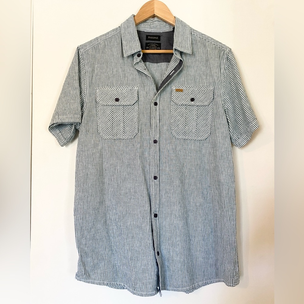 Buffalo David Bitton Linen Blend Casual Button Down Striped Shirt S EUC